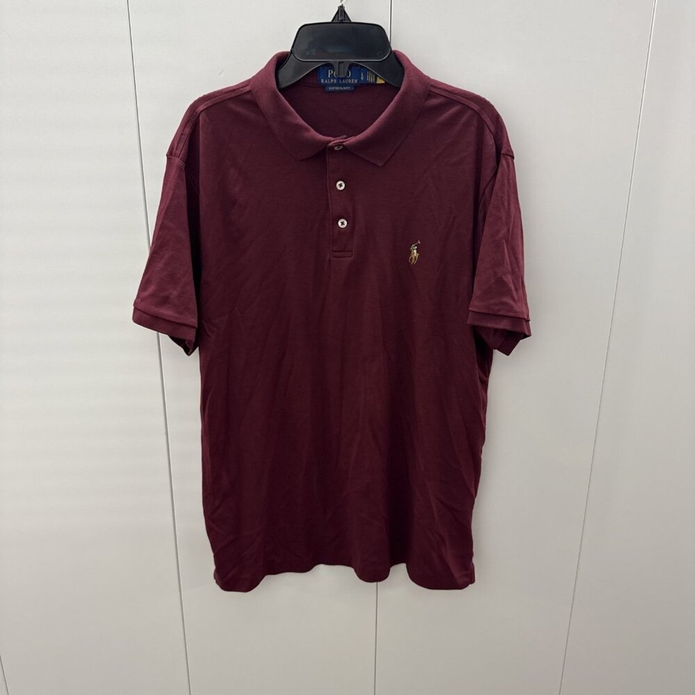 Ralph Lauren Large Mens Short Sleeve Casual Golf Polo Custom‎ Slim Fit Maroon